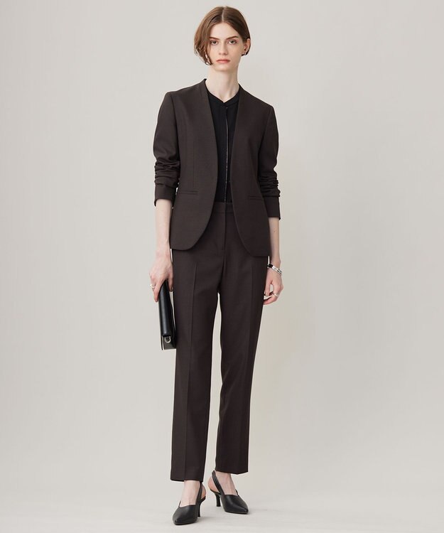 ICB 【洗える】プロヴィスウールツイル ノーカラージャケット チャコール系