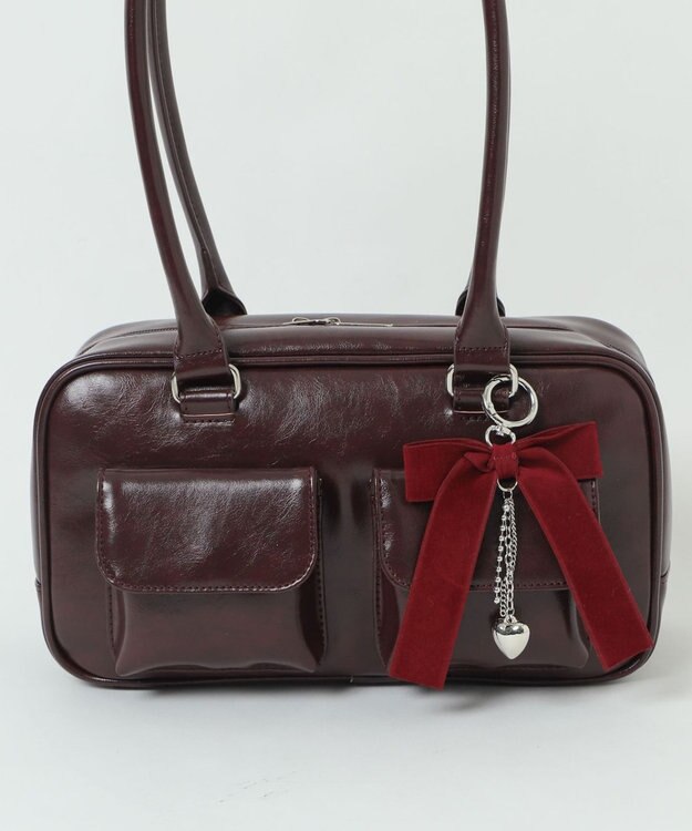 WEGO チャーム付きスクエアボストンバッグ ワイン