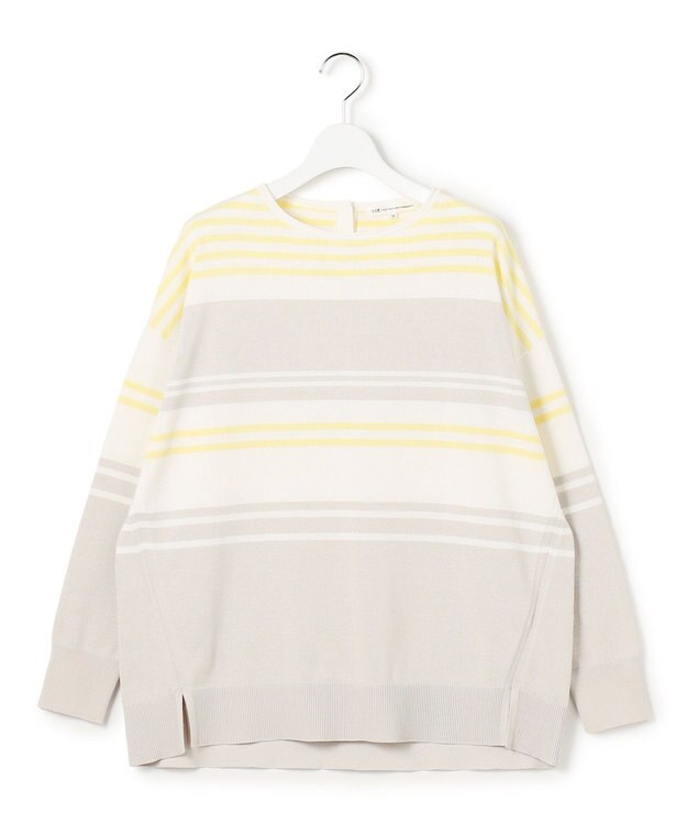 23区 L 【先行予約】コットンポリエステルストレッチ オーバーサイズ ニット ベージュ×イエロー系