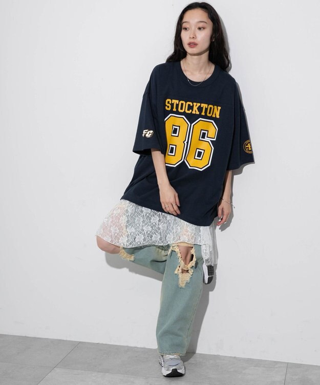 WEGO 【ユニセックス着用ITEM/手洗い可/MLサイズ】フットボールBIG　T（S） ネイビー