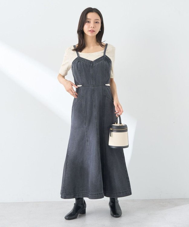 earth music&ecology サイドカットデニムキャミワンピース Black