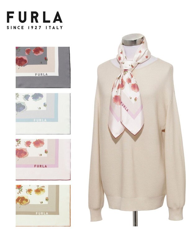 MOONBAT FURLA(フルラ)シルクツイル 水彩フラワー スカーフ 88cm×88cm ペールピンク