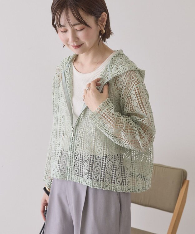 AMERICAN HOLIC 【先行予約】幾何学レースフードシャツ Light Green