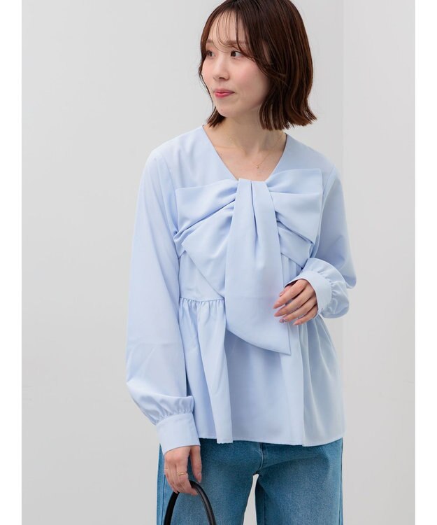 Te chichi リボンディテールペプラムブラウス サックスブルー