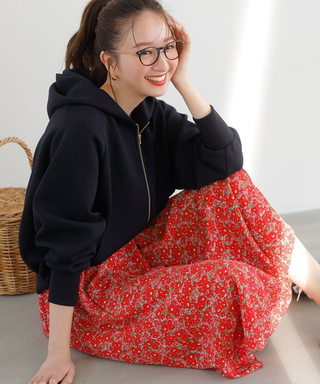 組曲 プランタンプリント フレアスカート レッド系5