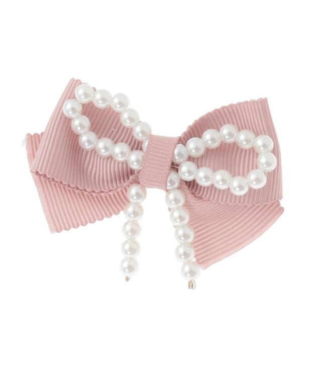 Maison de FLEUR ピンクマニアグログランリボンパールクリップ Pink Beige