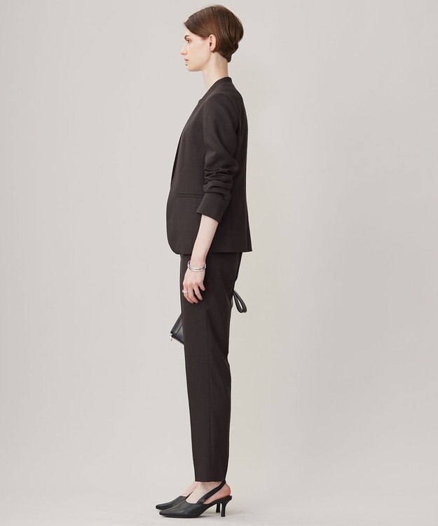 ICB 【洗える】プロヴィスウールツイル ノーカラージャケット チャコール系