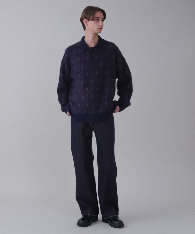 WEGO 【ユニセックス着用ITEM】アーガイルニットポロ ネイビー