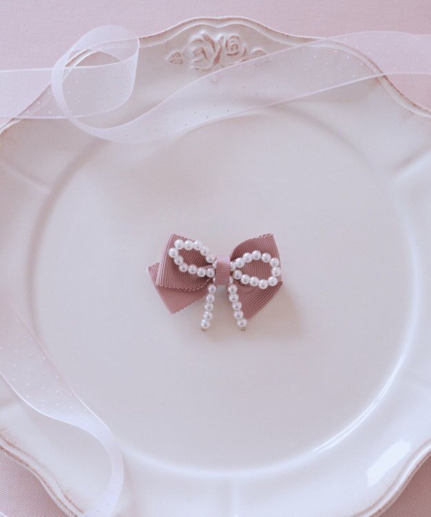 Maison de FLEUR ピンクマニアグログランリボンパールクリップ Pink Beige