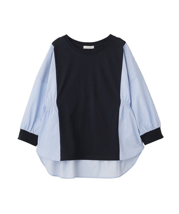 Green Parks ７分袖サイドシャーリングドッキングプルオーバ Navy