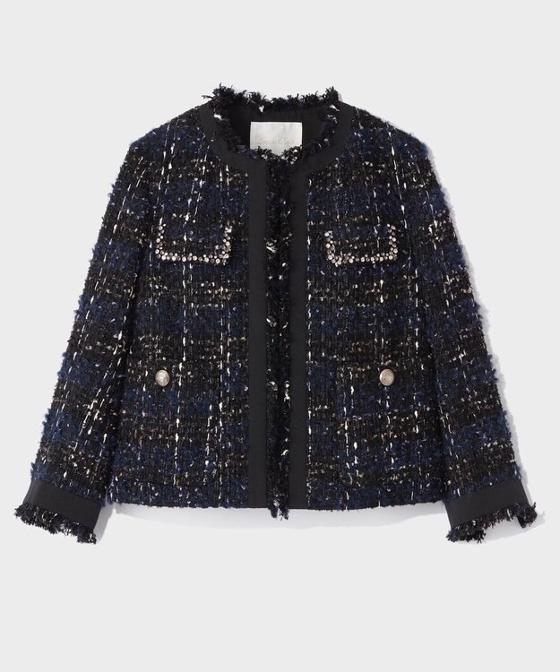 GRACE CONTINENTAL ビジューラインツイードジャケット ネイビー