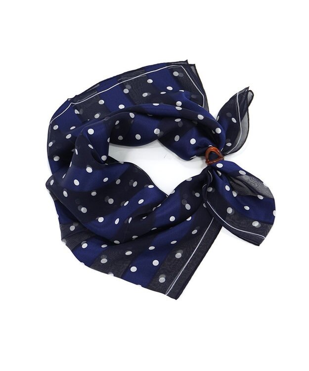 Marca 【Marcaオリジナル】サテンストライプドット 小判 サテンストライプ スカーフ ネイビー