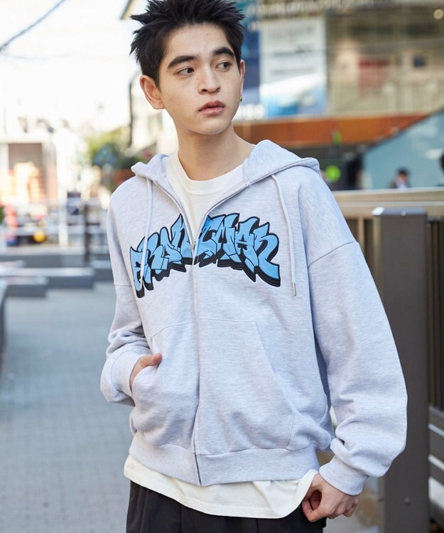 WEGO 【ユニセックス着用ITEM】ワッペンロゴZIPパーカー アッシュグレー