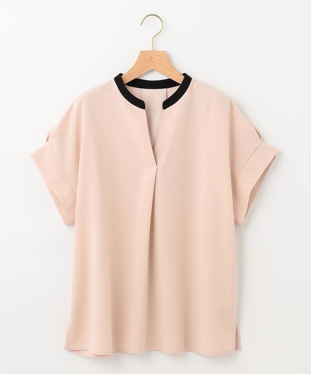 組曲 L 【洗える】バイカラージョーゼットスキッパー ブラウス ベージュ系