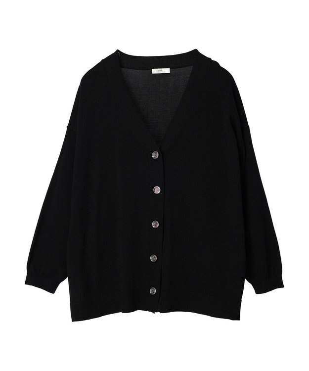 earth music&ecology サイドスリットルーズＶネックカーディガン Black