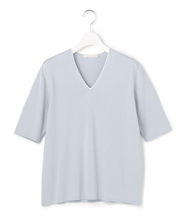 ICB L 【先行予約・WEB限定カラーあり】 シンセティックハイゲージ 半袖Vネックニット サックスグレー