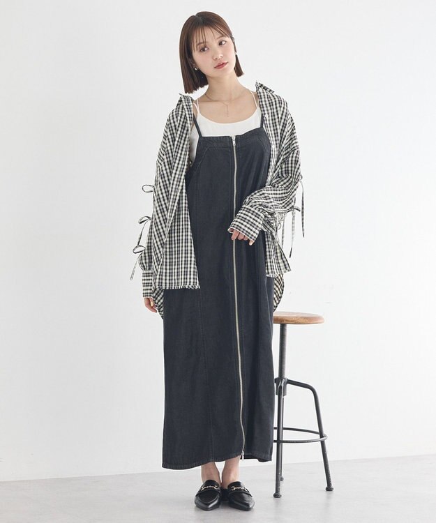 earth music&ecology ダブルジップデニムキャミワンピース Black