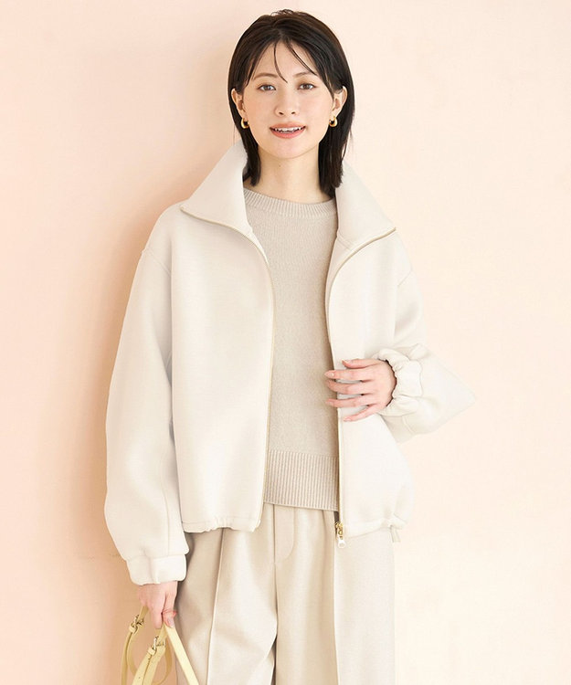 UNFILO L 【野呂佳代さん着用】BEAUTY FORM JERSEY+ ZIPブルゾン グレージュ