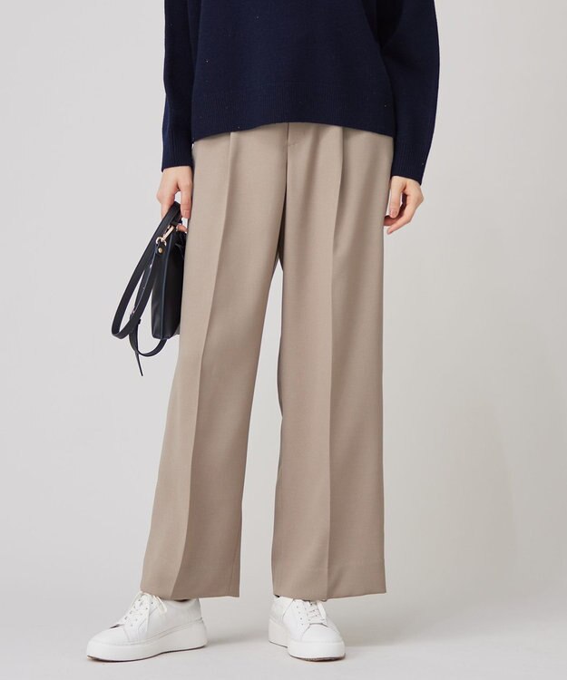 自由区 L 【洗える】ツイステッドダブルクロスワイドストレート パンツ モカ