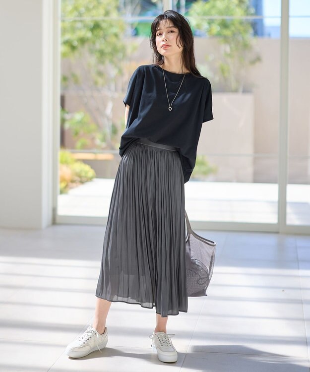 ANY 【洗濯機可/UVケア/接触冷感】フレンチスリーブロゴ・カラーTシャツ ブラック