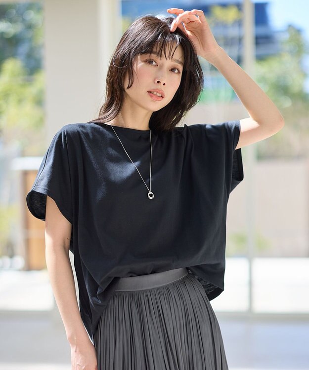 ANY L 【洗濯機可/UVケア/接触冷感】フレンチスリーブロゴ・カラーTシャツ ブラック