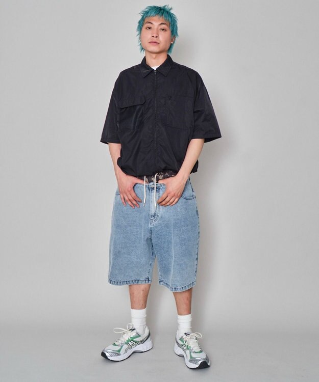 WEGO 【ユニセックス着用ITEM/MLサイズ展開/ウエストゴム】ボクサードッキングデニムショーツ デニム淡加工色