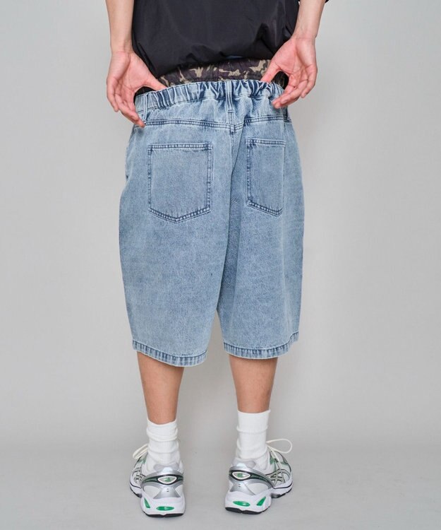 WEGO 【ユニセックス着用ITEM/MLサイズ展開/ウエストゴム】ボクサードッキングデニムショーツ デニム淡加工色