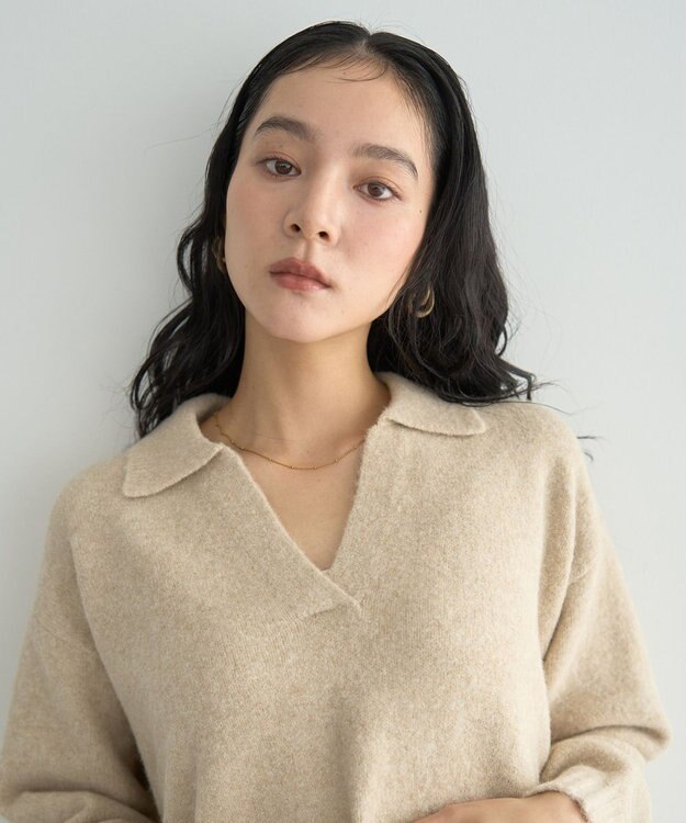 YECCA VECCA 襟付きVネックニット Beige