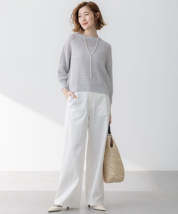 23区 【洗える】スラブツイルストレッチ ワイド パンツ ホワイト系