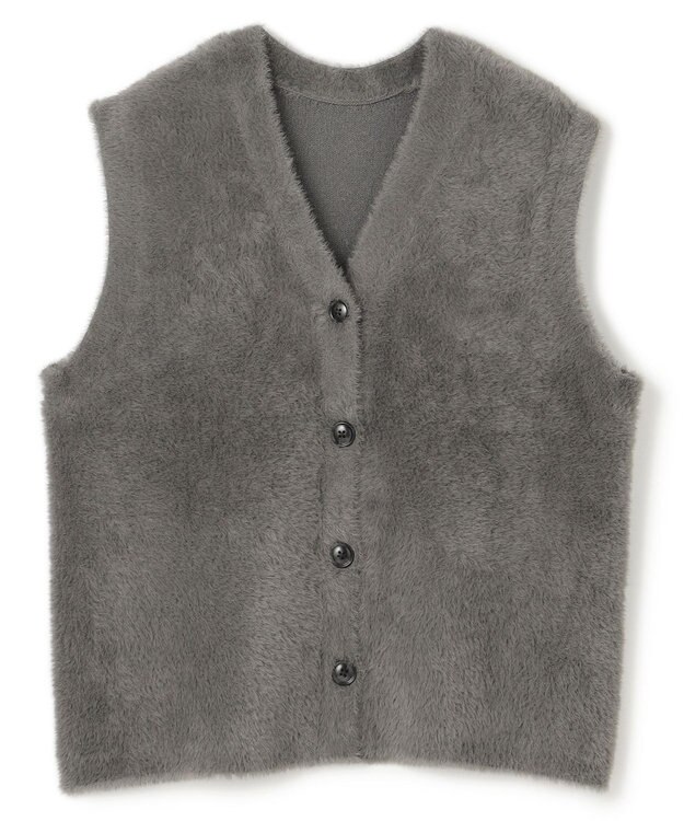 UNFILO L ナイロンシャギー カーディガン ベスト チャコール