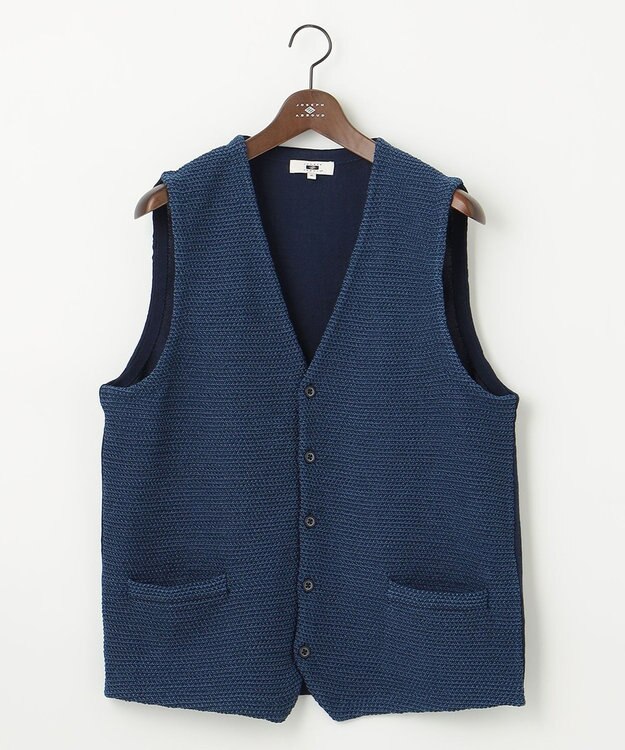 JOSEPH ABBOUD 【キングサイズ・清涼感】洗える！ストローヤーンニット ベスト ネイビー系