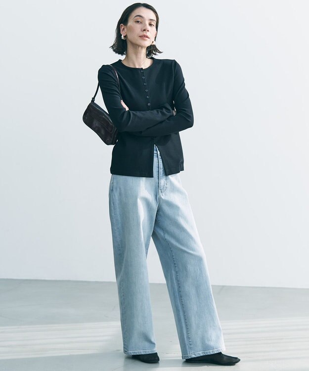 UNFILO L ドライタッチリブ カーディガン ブラック