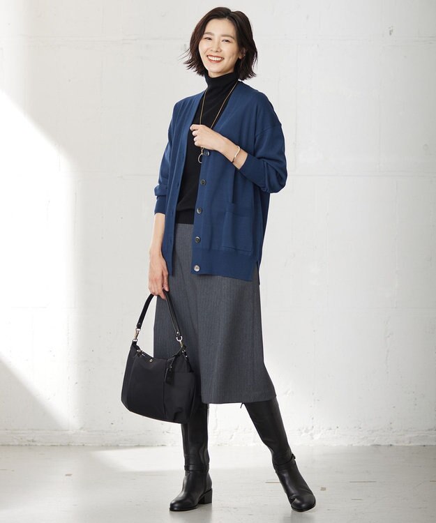 J.PRESS LADIES L 【洗える】シルキーレーヨンストレッチ Vネック カーディガン ダルブルー系