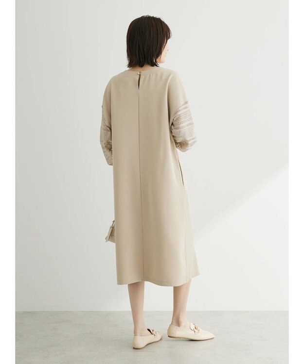 Green Parks 洗える袖レースワンピース Gray Beige