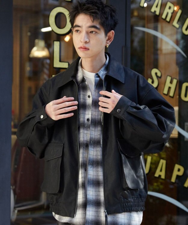 WEGO 【ユニセックス着用ITEM】PUダブルZIPフライトジャケット ブラック