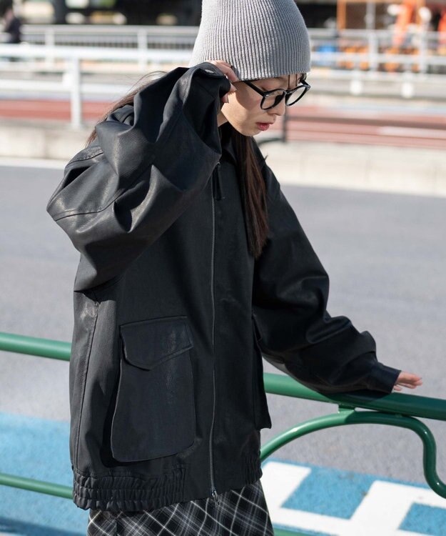 WEGO 【ユニセックス着用ITEM】PUダブルZIPフライトジャケット ブラック