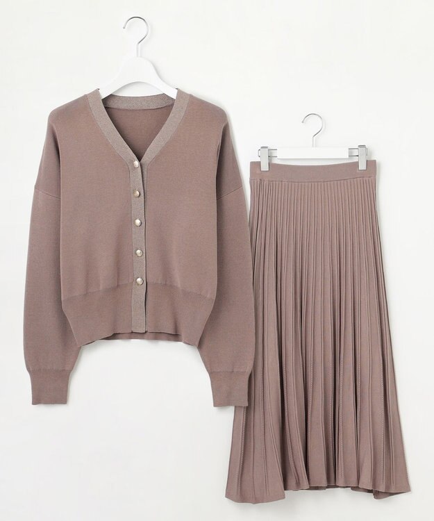 Feroux 【洗える・セットアイテム】ラメライン・ニットセットアップ ベージュ系