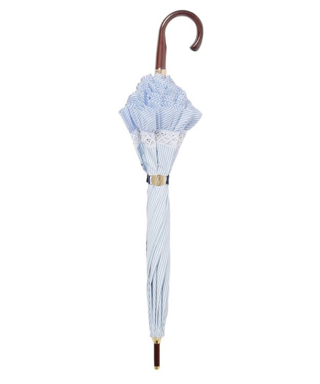 MOONBAT 【遮光/晴雨兼用】POLO RALPH LAUREN （ポロラルフローレン） 長傘 晴雨兼用日傘 ストライプフリル 遮光 遮熱 UV スカイブルー