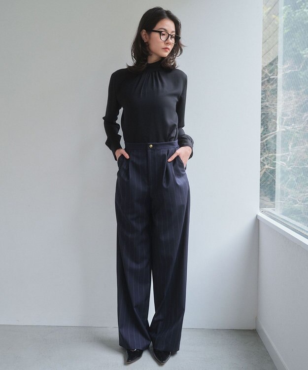 BEIGE， 【セットアップ対応】GEORGE / ウールストライプ  ツータックパンツ Navy Stripes