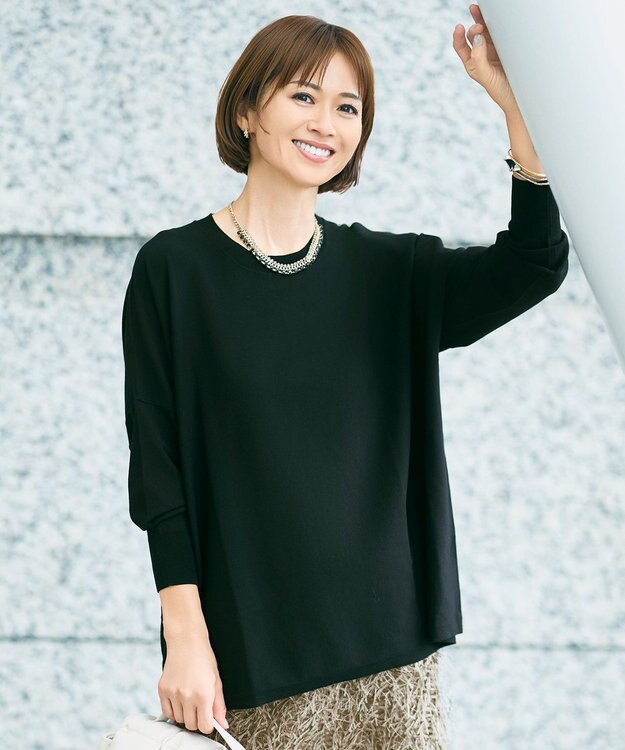 自由区 L 【WEB限定カラーあり】レーヨンストレッチ ニットT ブラック