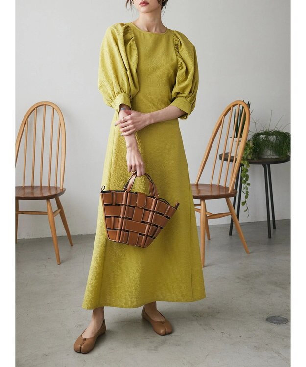 Green Parks AnriettMusee バックカットワークワンピース Lime Green