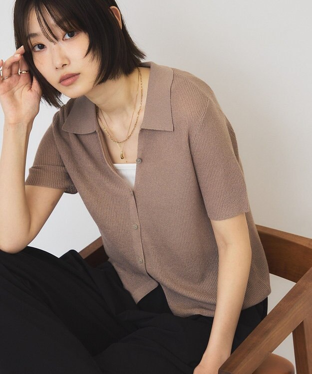 AMERICAN HOLIC 襟付きスキッパー半袖ニットポロ Beige