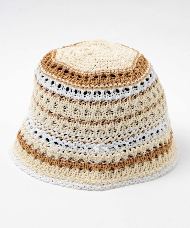 WEGO クロシェ編みボーダーハット オフホワイト