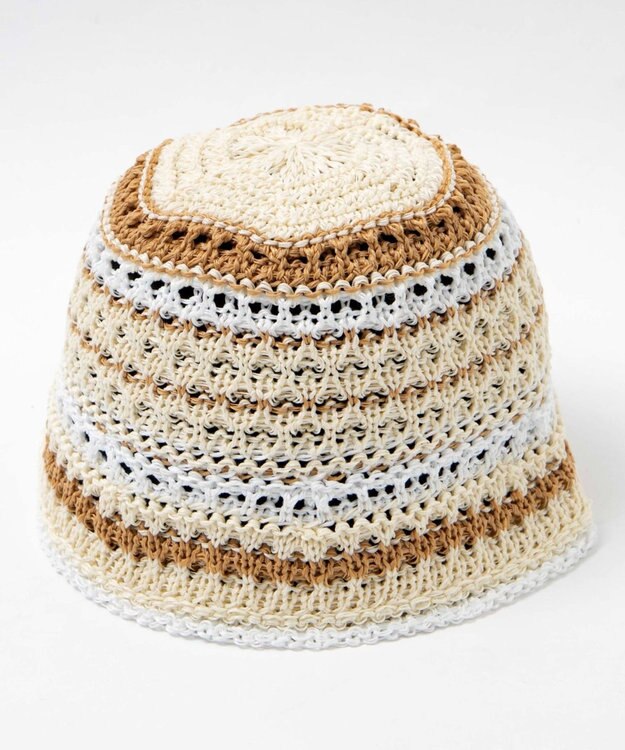 WEGO クロシェ編みボーダーハット オフホワイト