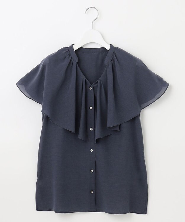 自由区 【洗える・XSサイズあり】キュプラコットンブロード ブラウス ネイビー系