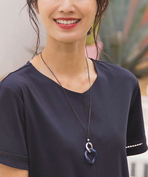 J.PRESS LADIES メタルコンビマーブル ネックレス ネイビー系