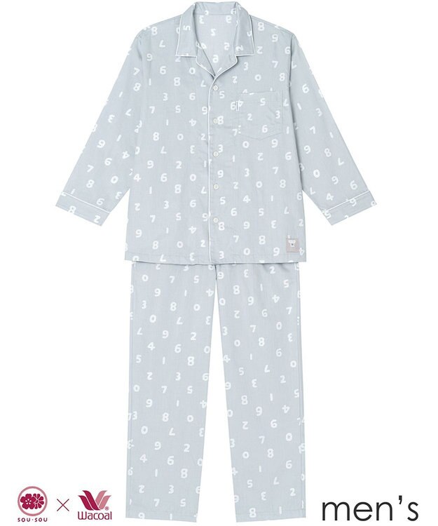 ワコール／睡眠科学 【メンズパジャマ】　長袖　長ズボン　SOU・SOU（R）　綿100%　サテン生地　睡眠科学／ワコール　 YGX637 グレー