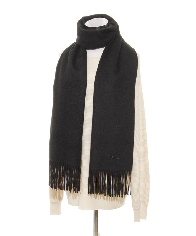 MOONBAT 【洗えるカシミヤ/大人百花1月号掲載】FURLA カシミヤ100%超大判無地 ストールマフラー／幅70cm ブラック