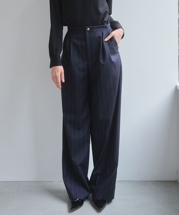 BEIGE， 【セットアップ対応】GEORGE / ウールストライプ  ツータックパンツ Navy Stripes