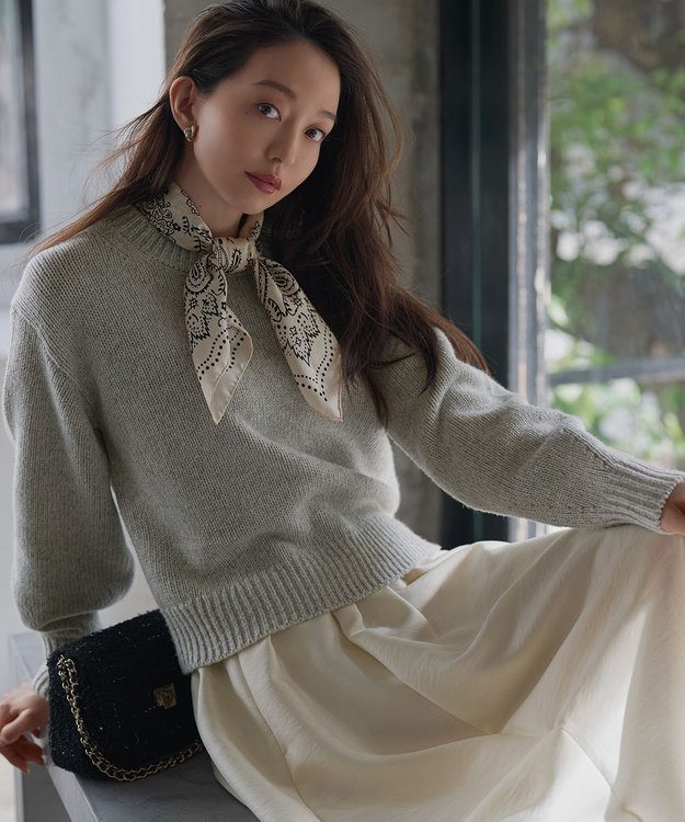 23区 S 【洗える】ウールカシミヤ パフスリーブ ニット ライトグレー系